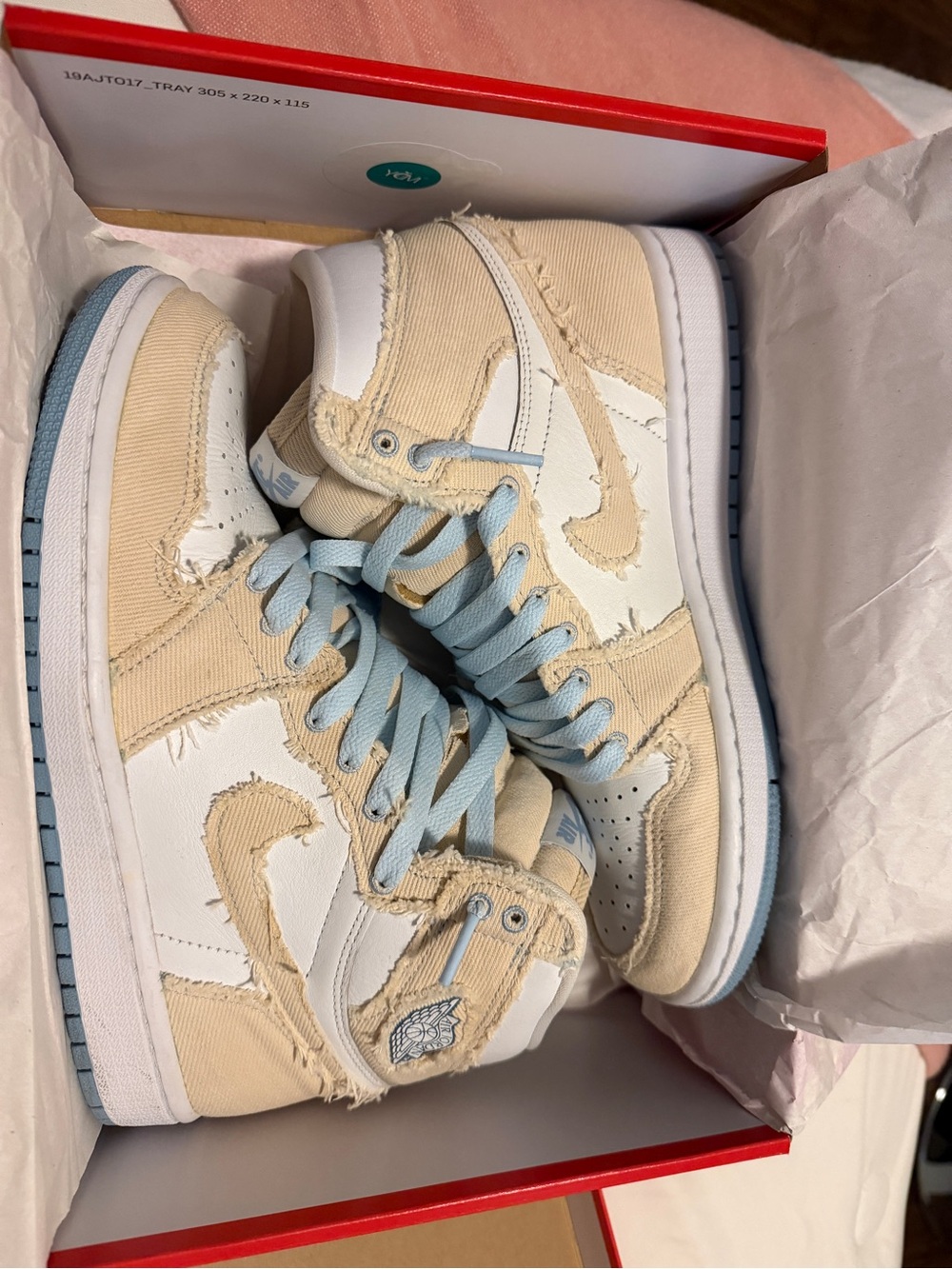 Jordan Kids High-Top Sneakers in Cream & Light Blue